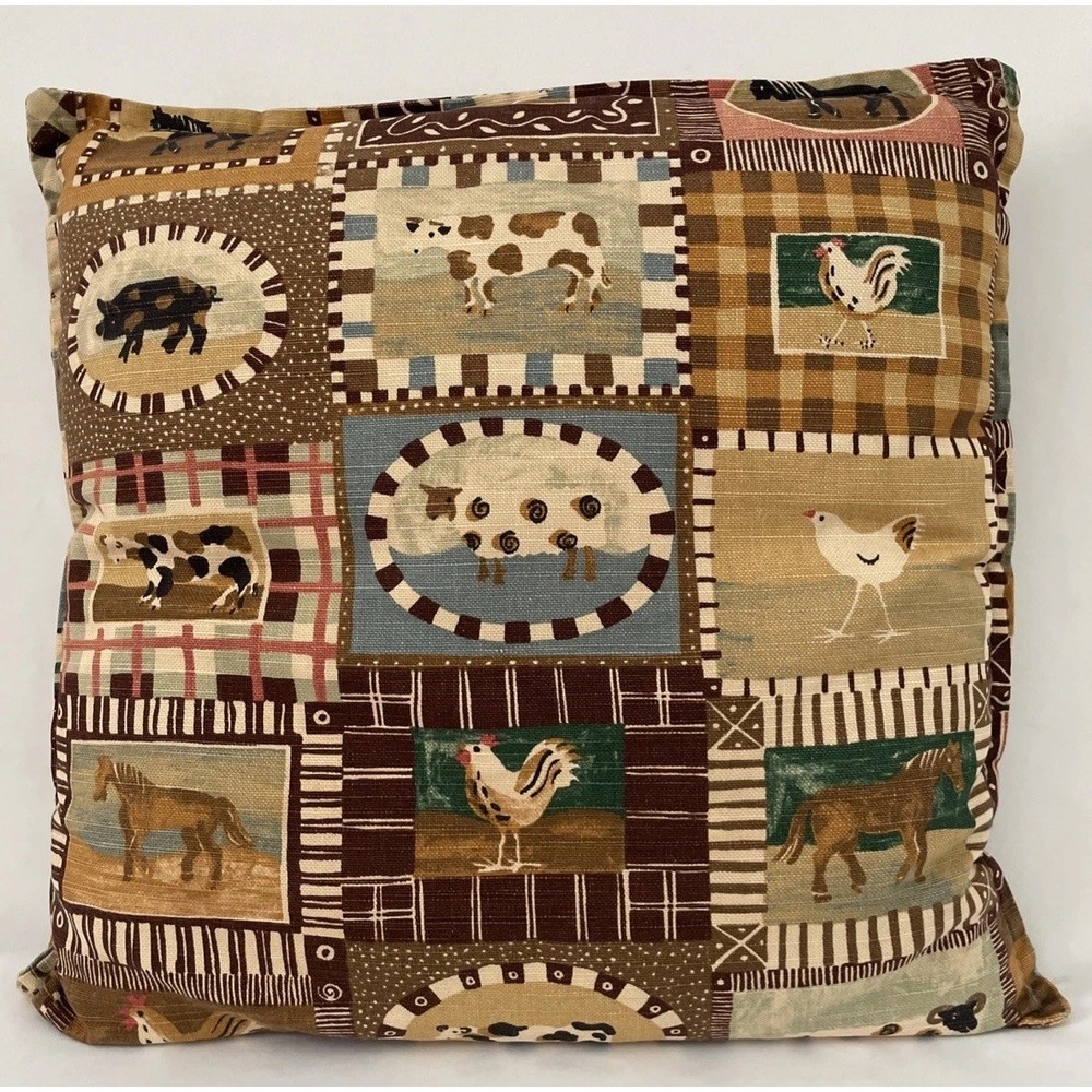 Country Farmhouse Throw Pillow Folk Art Americano Farm Cows Sheep Horses